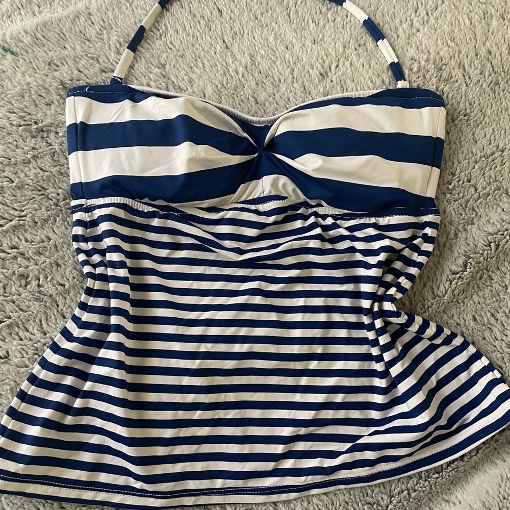 Polo Ralph Lauren Blue and White Striped Tankini Top